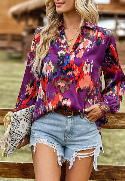 Multicolor Abstract Print Collared Blouse