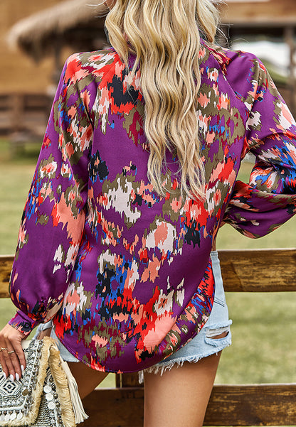 Multicolor Abstract Print Collared Blouse