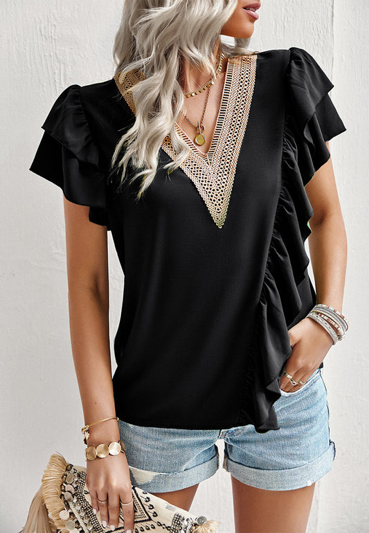 Asymmetrical Ruffle Front Blouse