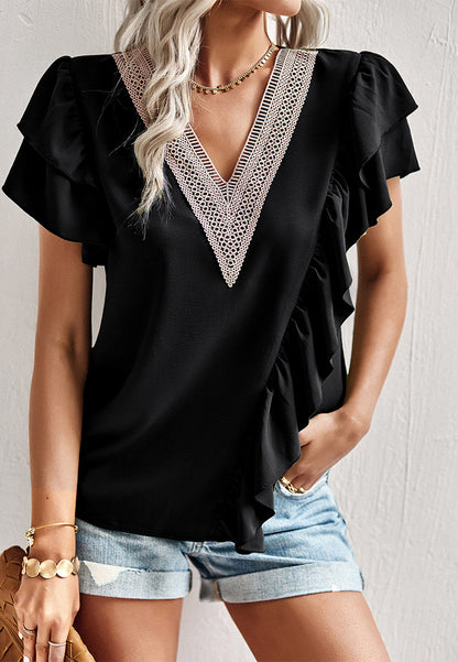 Asymmetrical Ruffle Front Blouse
