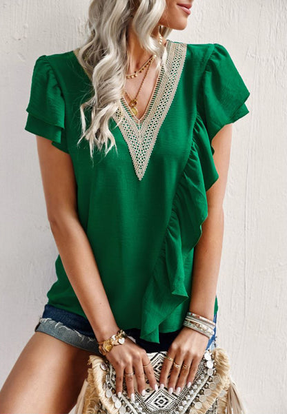 Asymmetrical Ruffle Front Blouse