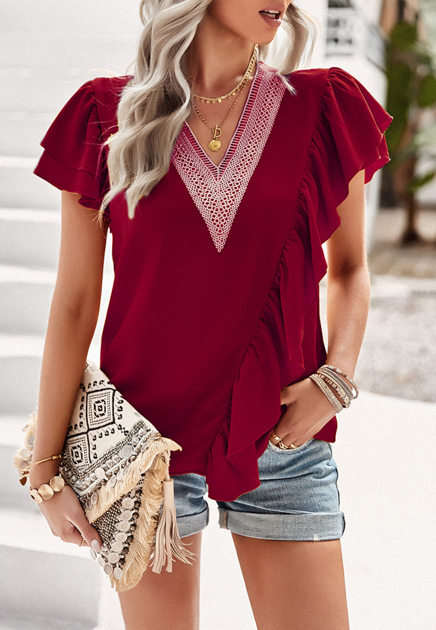 Asymmetrical Ruffle Front Blouse