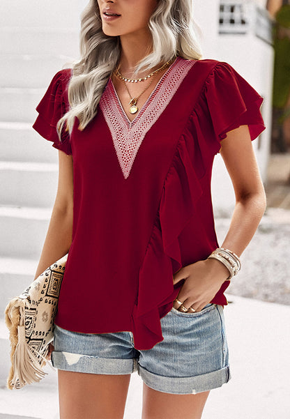 Asymmetrical Ruffle Front Blouse