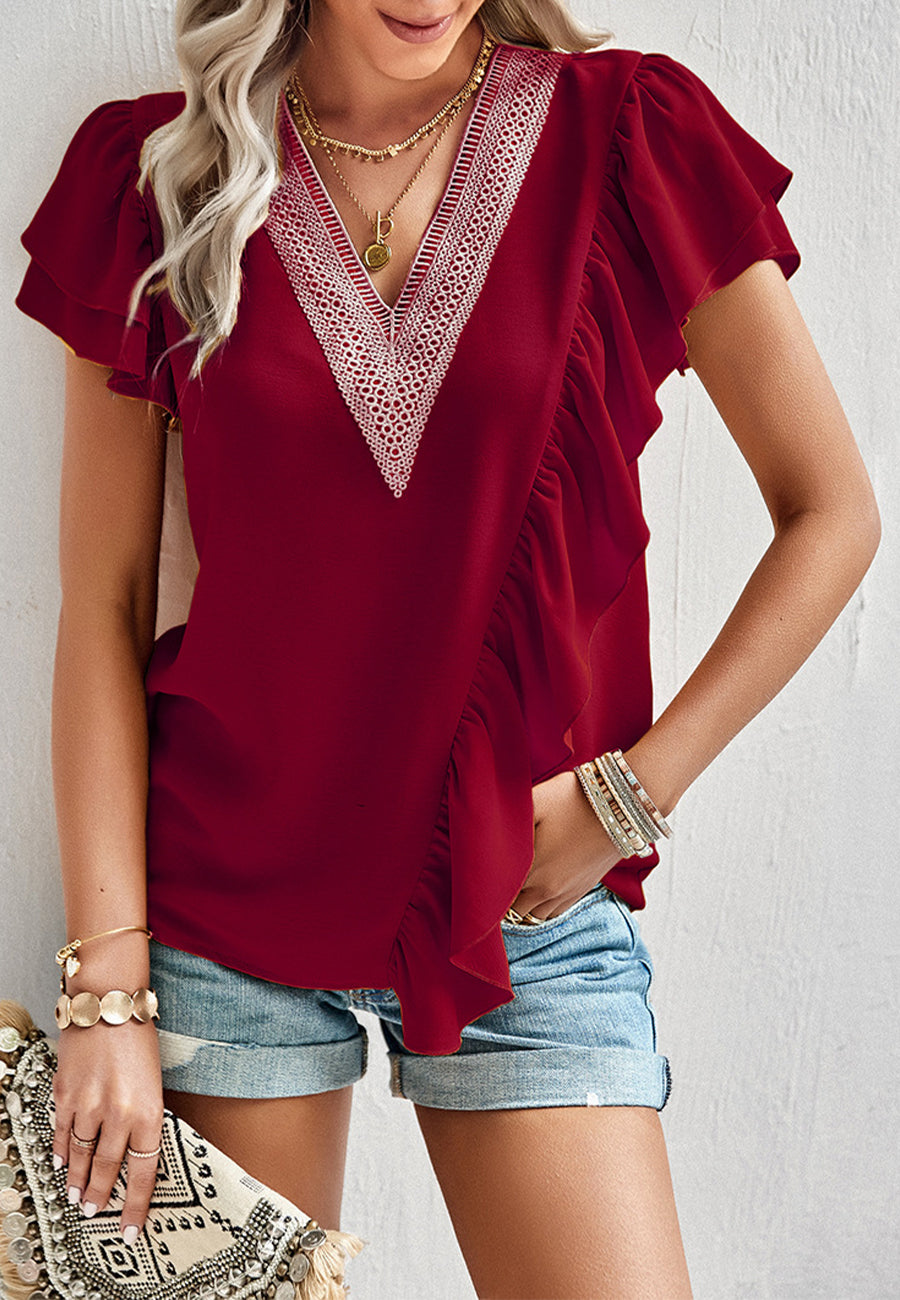 Asymmetrical Ruffle Front Blouse