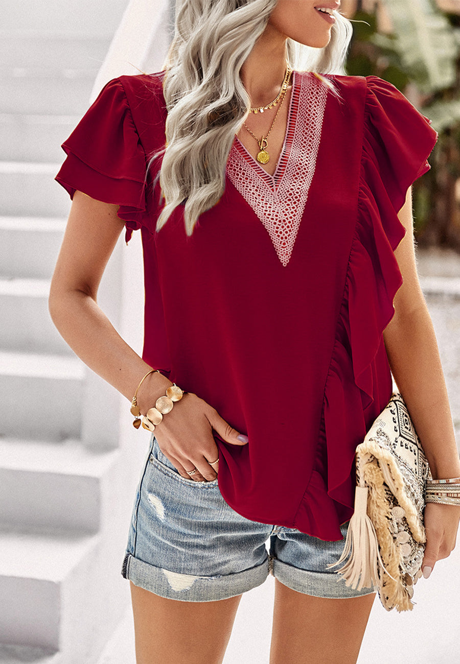 Asymmetrical Ruffle Front Blouse