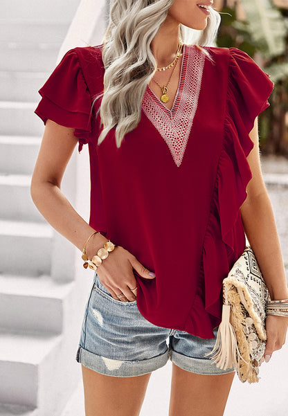 Asymmetrical Ruffle Front Blouse