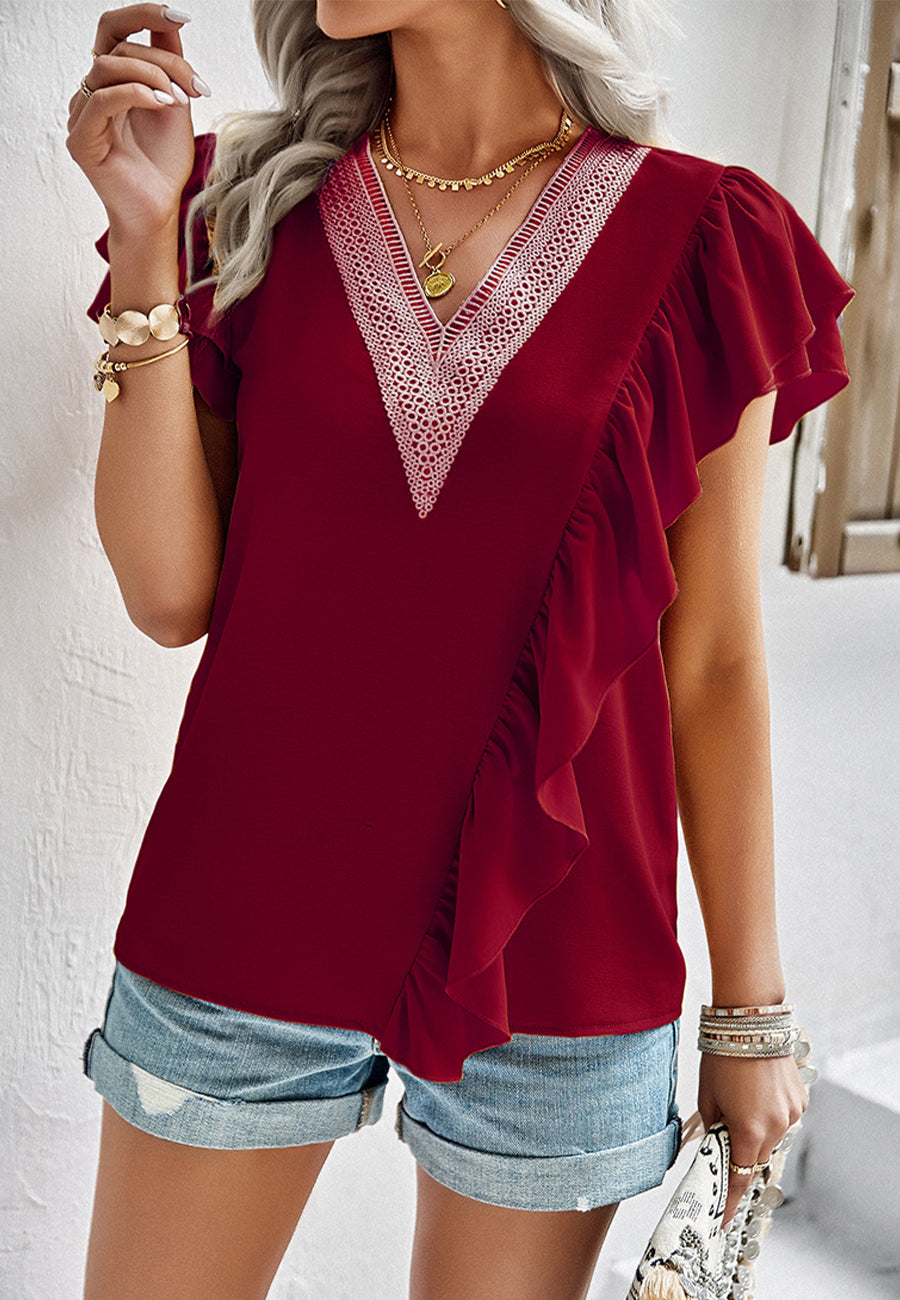 Asymmetrical Ruffle Front Blouse