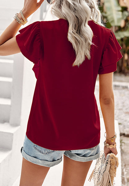 Asymmetrical Ruffle Front Blouse