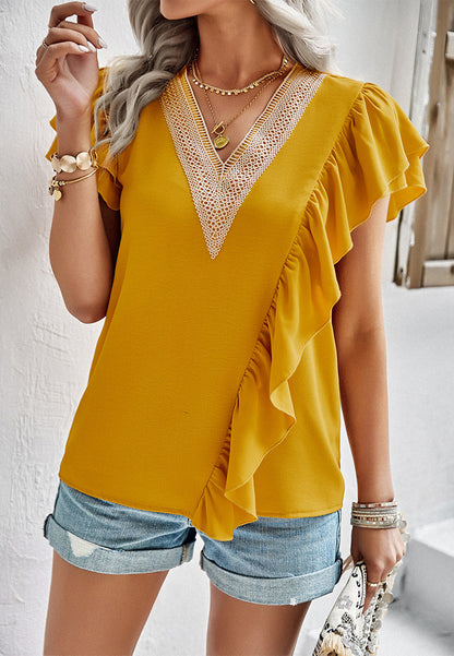 Asymmetrical Ruffle Front Blouse