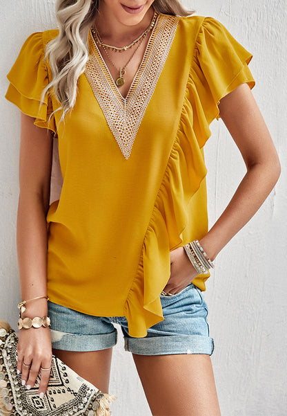 Asymmetrical Ruffle Front Blouse