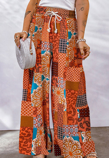 Drawstring Waist Geometric Print Pants