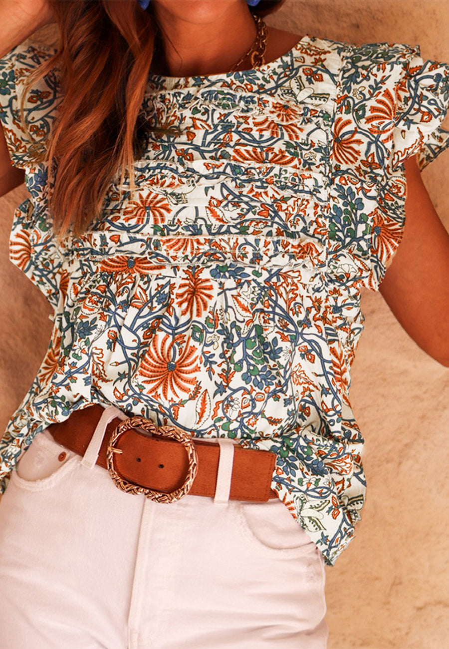 Ruffle Sleeve Textured Detail Blouse