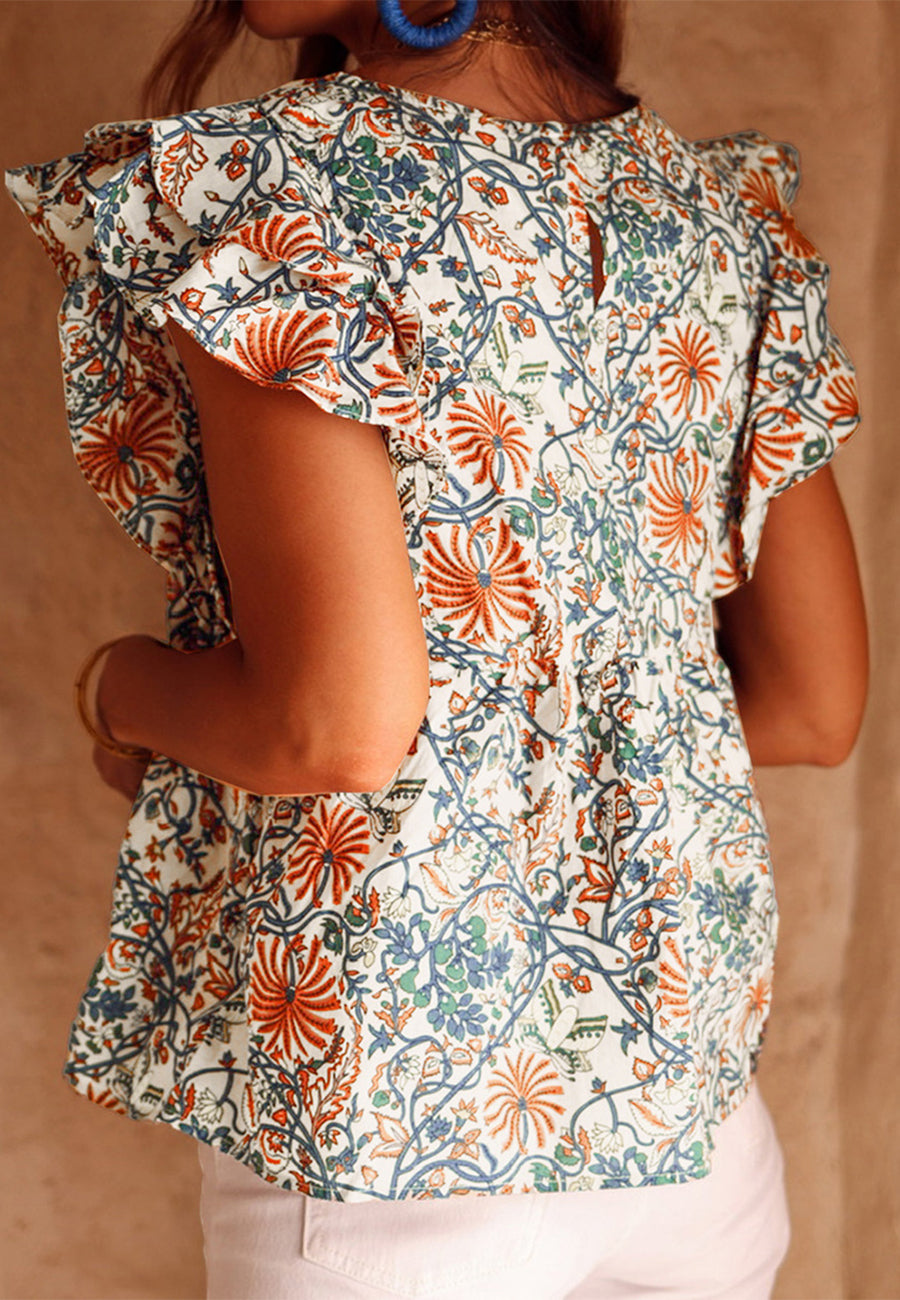 Ruffle Sleeve Textured Detail Blouse