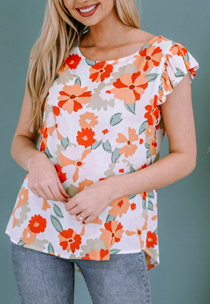 Blusa de cuello redondo con mangas con volantes