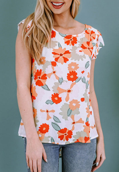 Blusa de cuello redondo con mangas con volantes