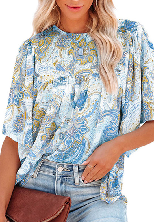 Round Neck Paisley Print Blouse