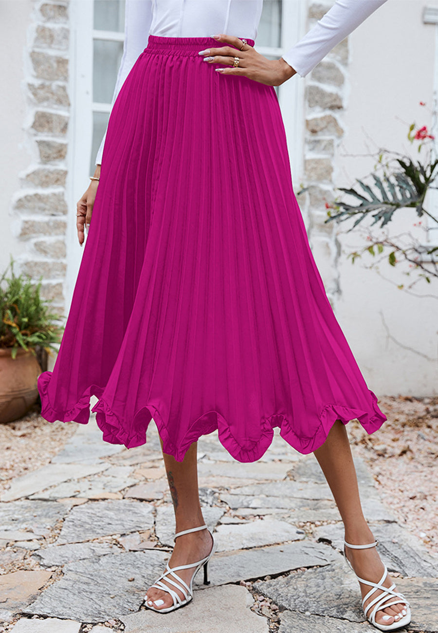 Pleated Asymmetrical Ruffle Hem Skirt