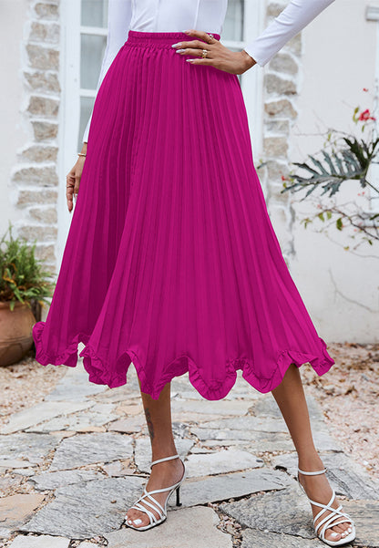 Pleated Asymmetrical Ruffle Hem Skirt