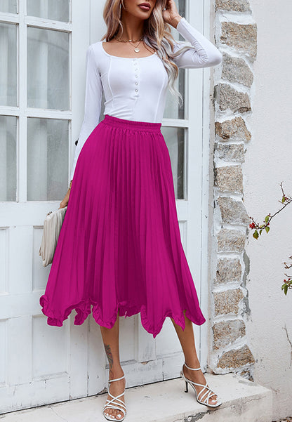 Pleated Asymmetrical Ruffle Hem Skirt