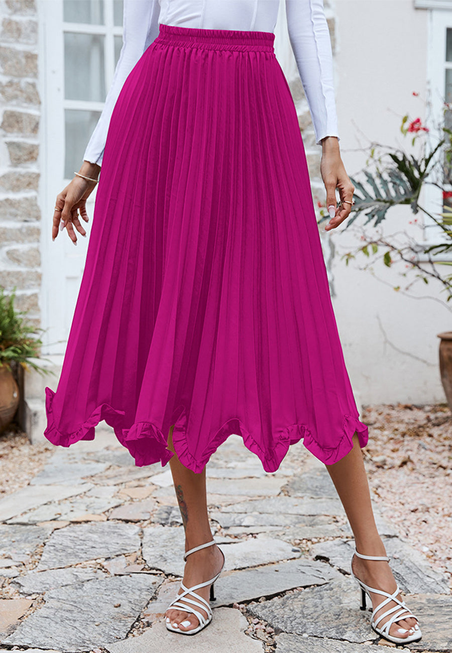 Pleated Asymmetrical Ruffle Hem Skirt