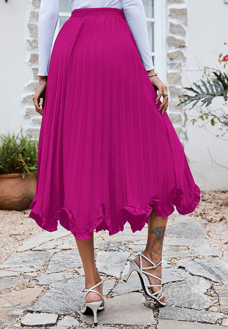 Pleated Asymmetrical Ruffle Hem Skirt