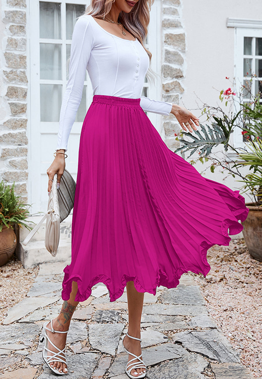 Pleated Asymmetrical Ruffle Hem Skirt