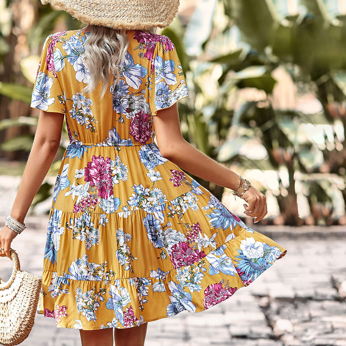 Tassel Tie Waist Floral Dress