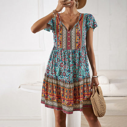 Tassel Tie Neck Bohemian Dress