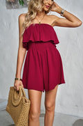 Strapless Shirred Waist Ruffle Romper