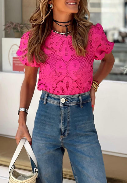 Lace Detail Sheer Back Blouse