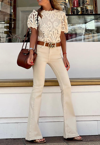 Lace Detail Sheer Back Blouse