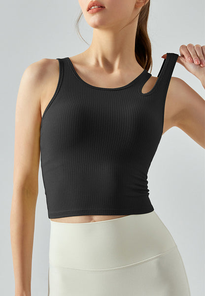 Camiseta sin mangas acanalada con corte en los hombros