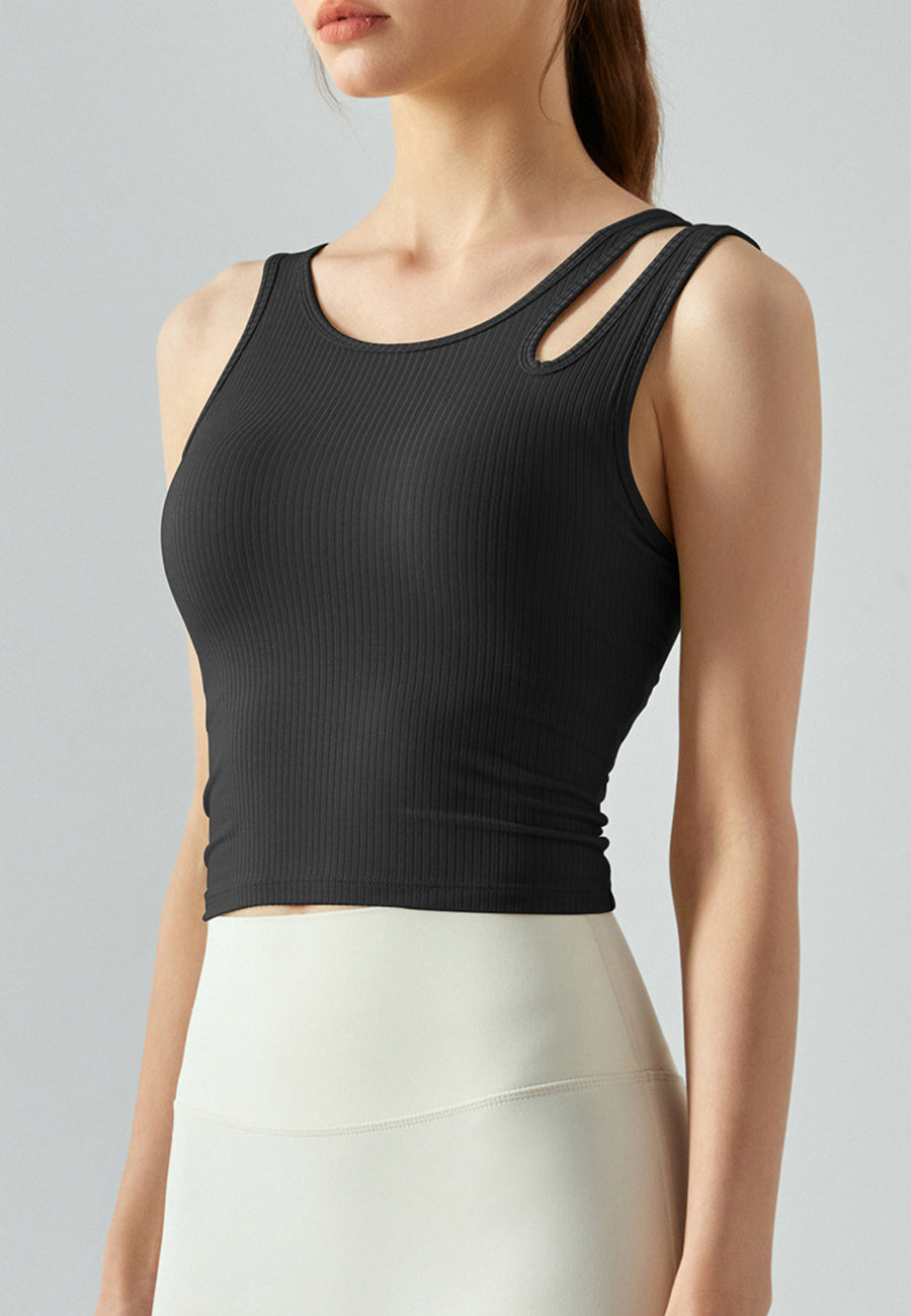 Shoulder Cutout Ribbed Tank