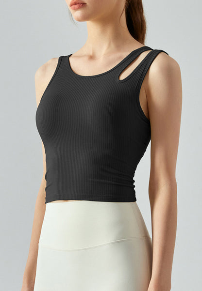 Camiseta sin mangas acanalada con corte en los hombros