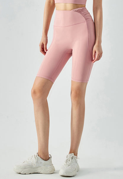 Curved Detail Ruched Biker Shorts