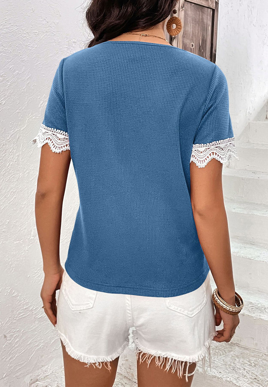 Scallop Lace Trim Textured Shirt