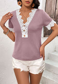Scallop Lace Trim Textured Shirt