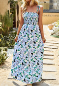 Shirred Floral Print Maxi Dress