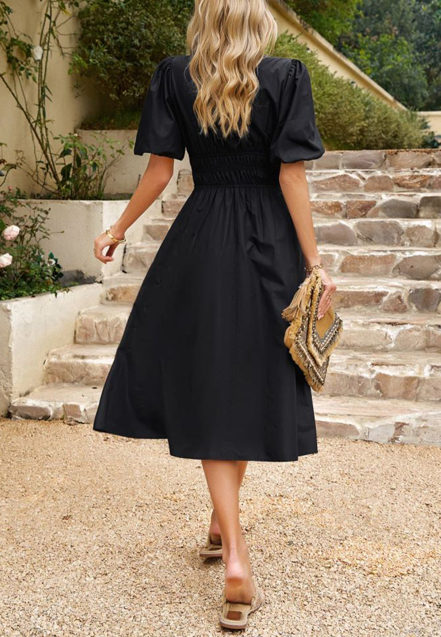 Shirred Waist Neck Strap Dress