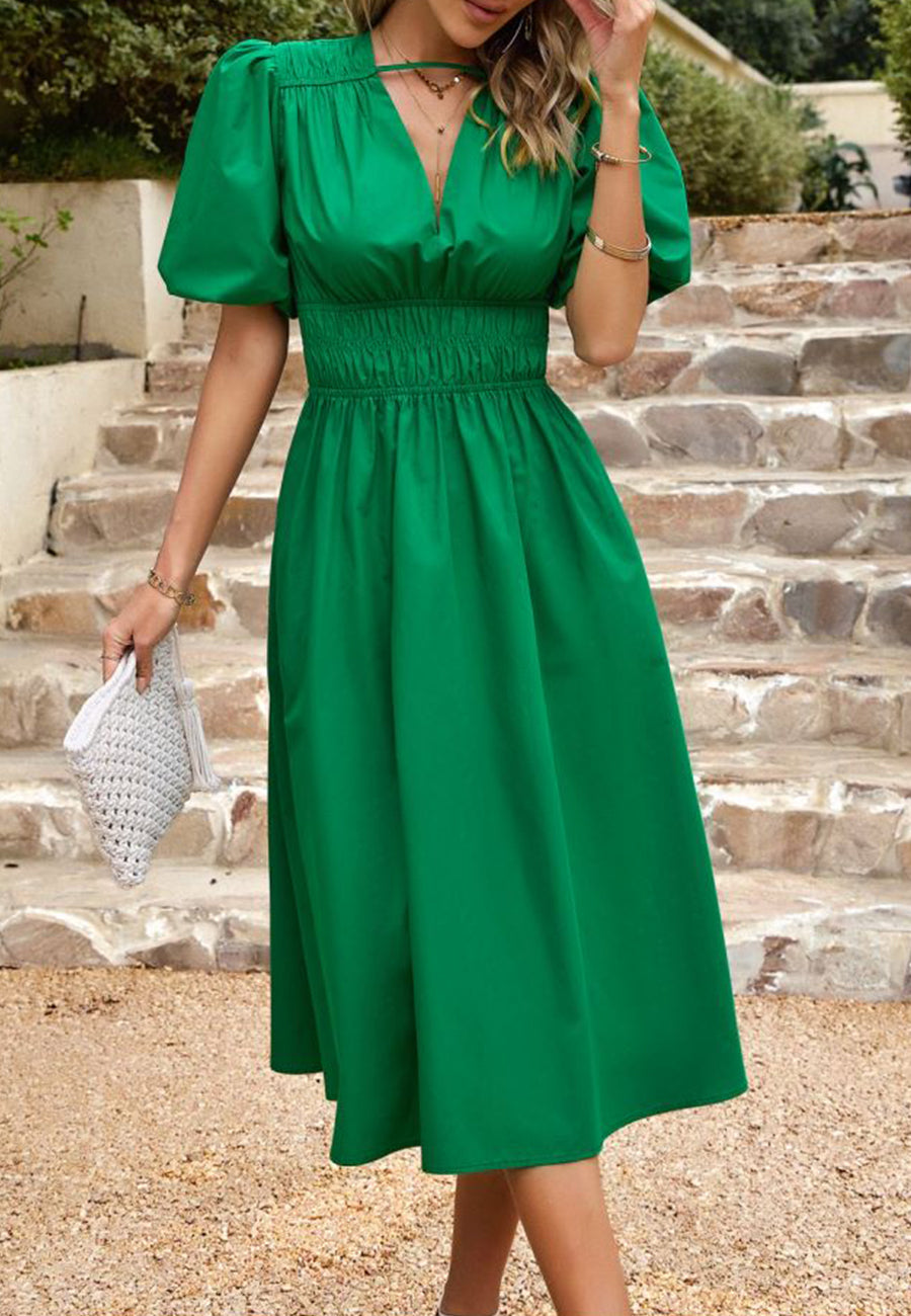 Shirred Waist Neck Strap Dress