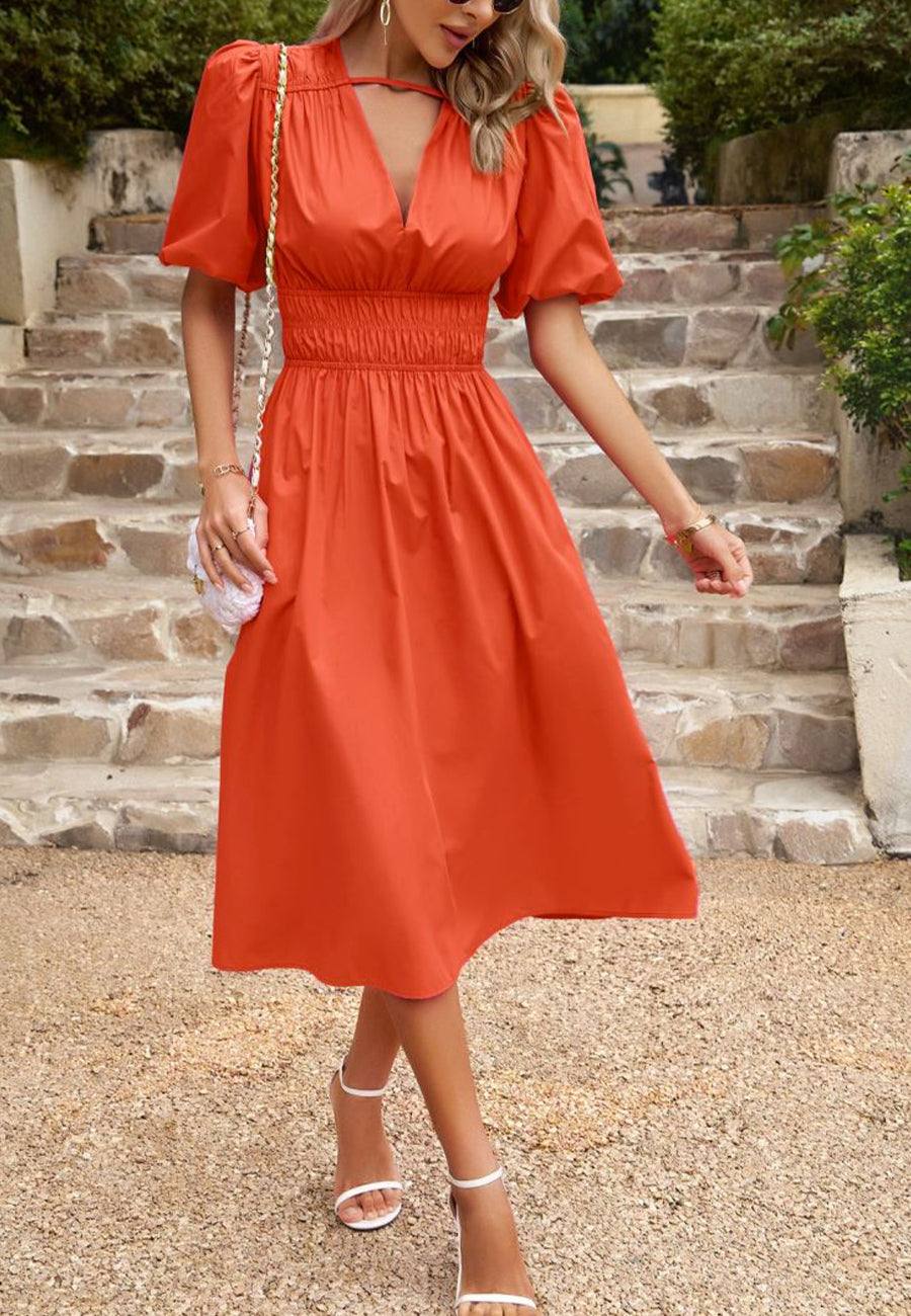 Shirred Waist Neck Strap Dress