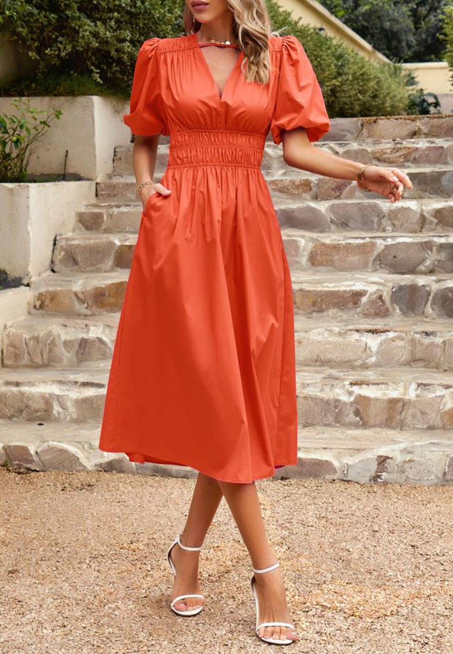Shirred Waist Neck Strap Dress