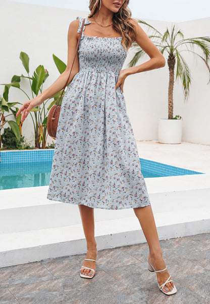 Straight Neck Tie Shoulder Summer Dress