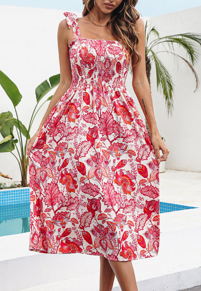 Straight Neck Tie Shoulder Summer Dress