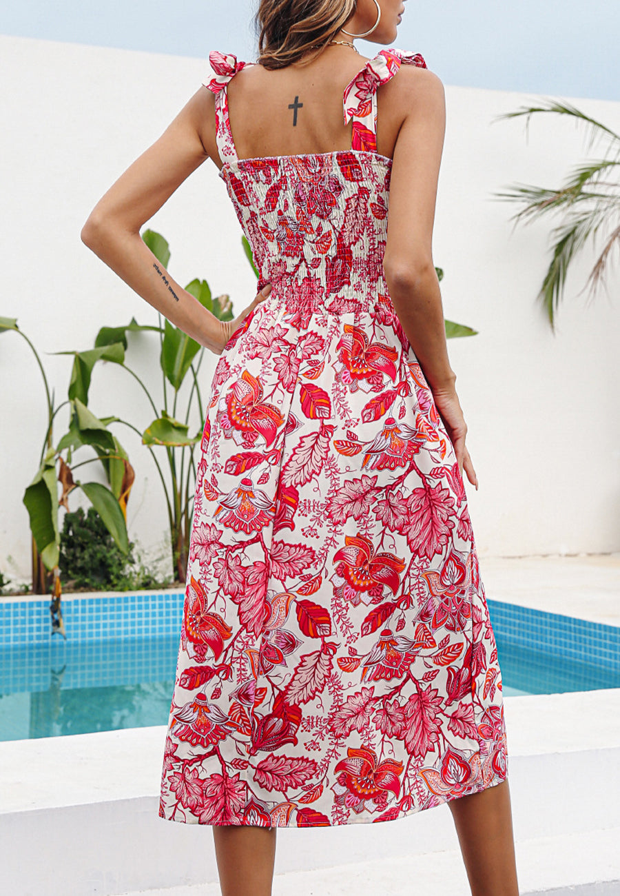 Vestido de verano con cuello recto y lazo en los hombros