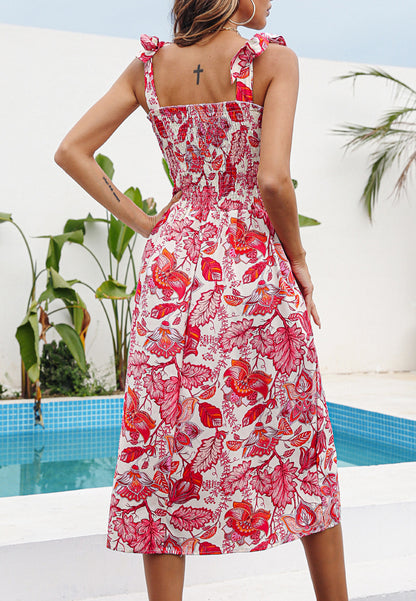 Straight Neck Tie Shoulder Summer Dress