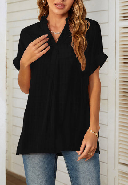 Plaid Pattern Pleated Back Blouse