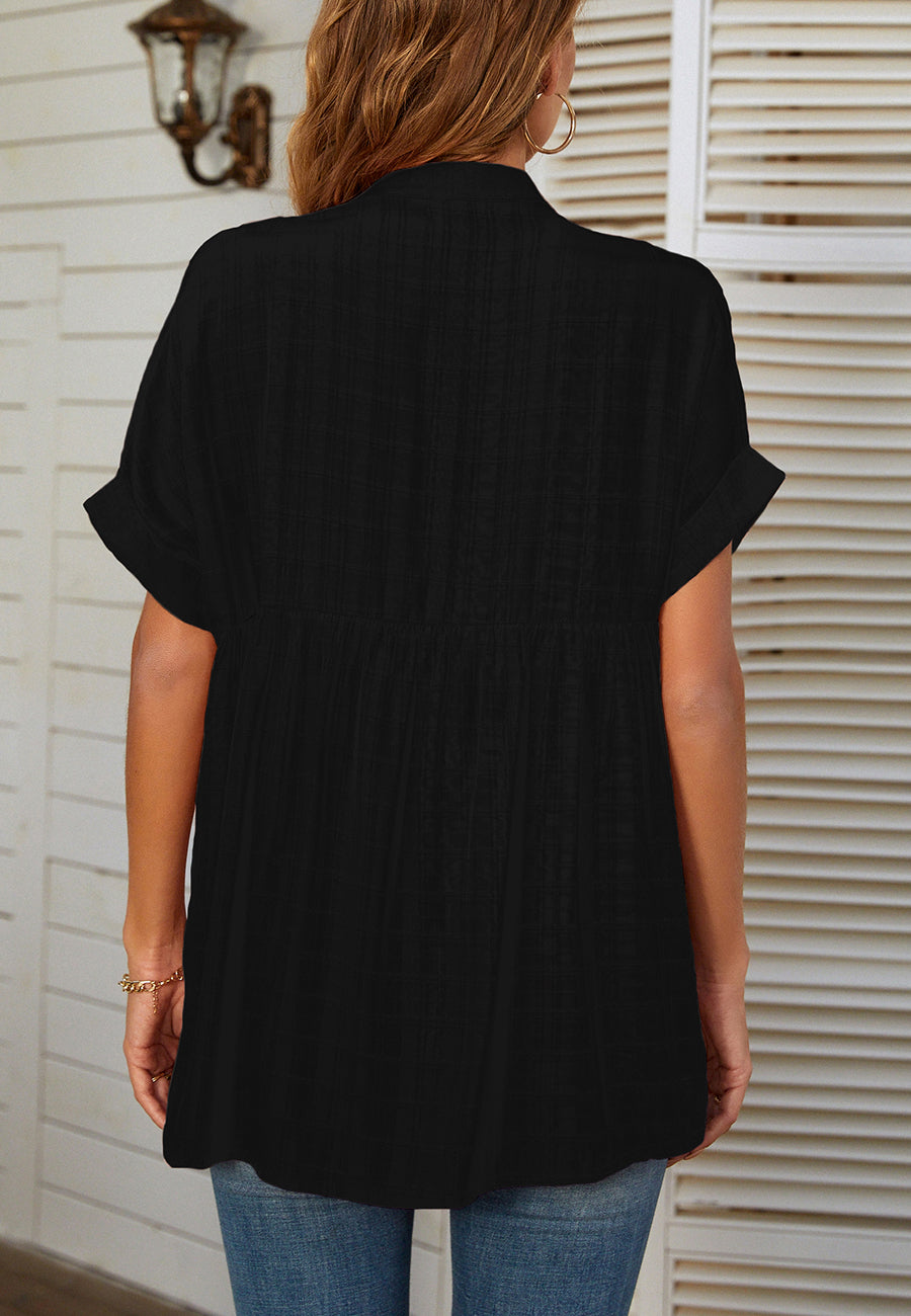 Plaid Pattern Pleated Back Blouse