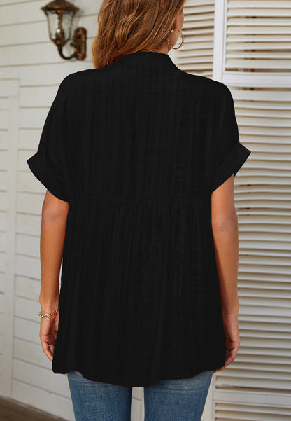 Plaid Pattern Pleated Back Blouse