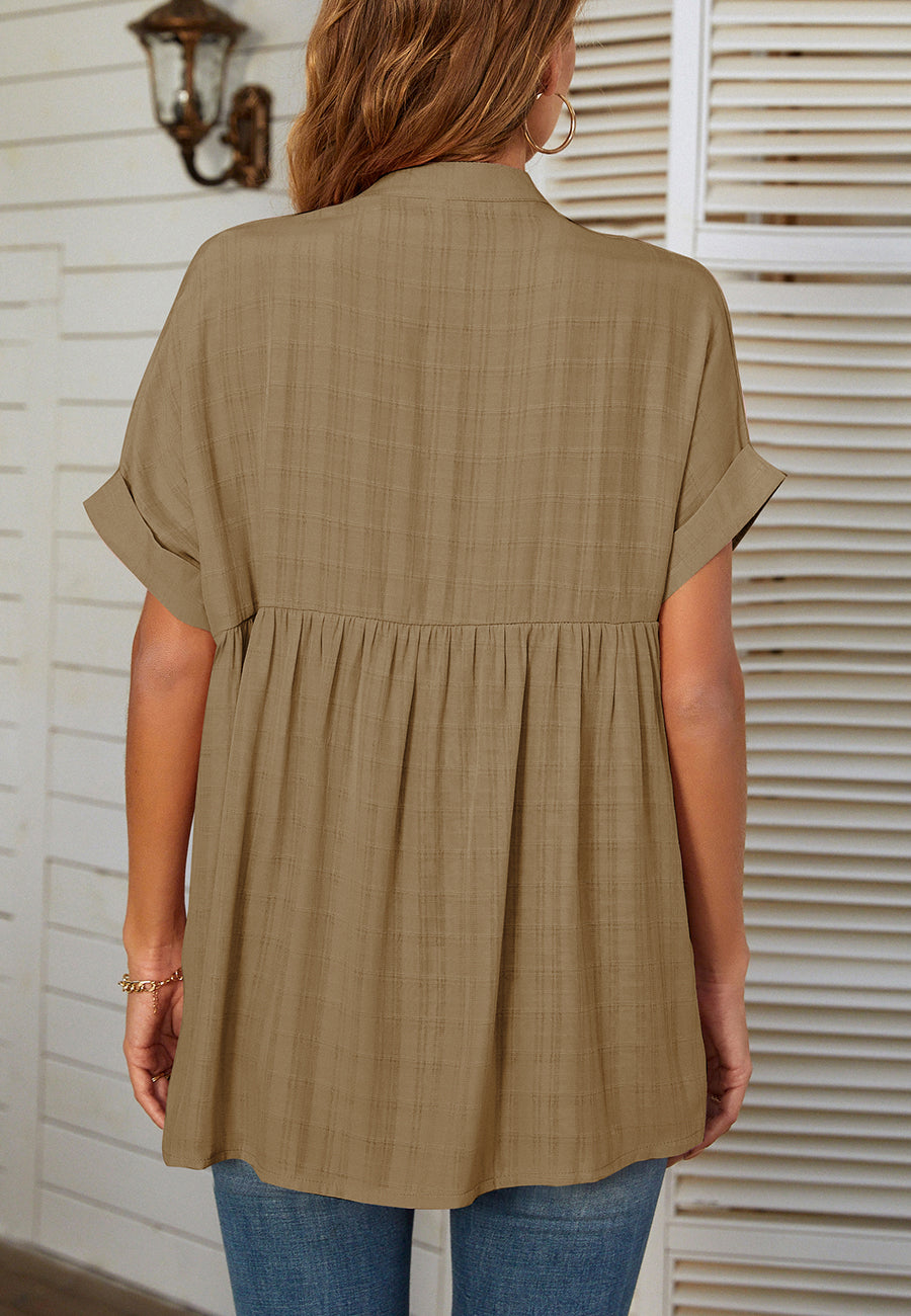 Plaid Pattern Pleated Back Blouse